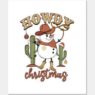 howdy christmas cowboy snowman Posters and Art